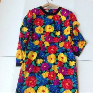 Vintage Papell Pink Silk Dress Purple Yellow Pink